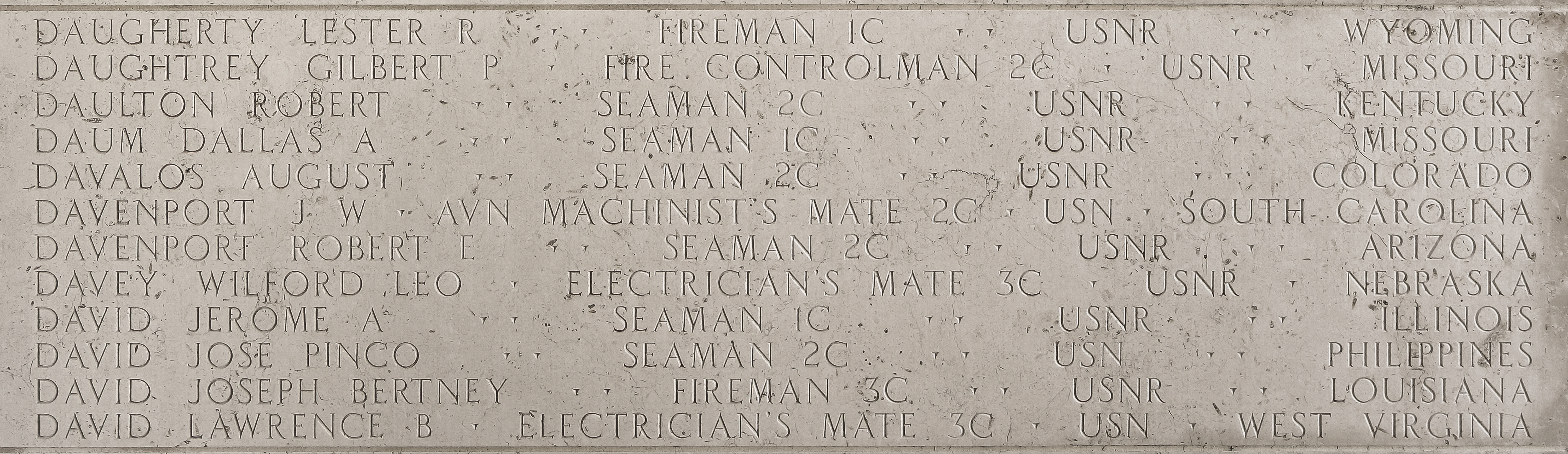 Wilford Leo Davey, Electrician's Mate Third Class